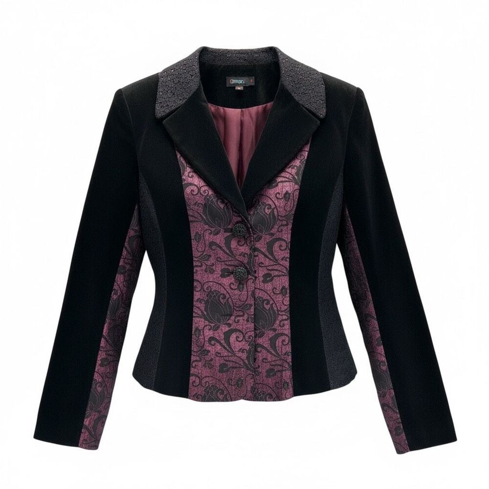 D studio Gothic Velvet Blazer Size 8 Black & Burgundy Y2K Victorian Jacket